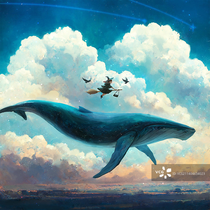 小魔女与鲸鱼图片素材