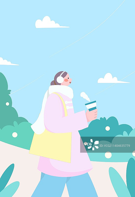 冬季女生拿着热饮图片素材