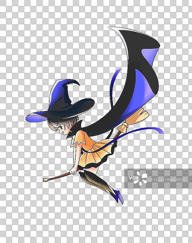 骑着扫把飞翔的女巫，万圣节卡通素材图片素材