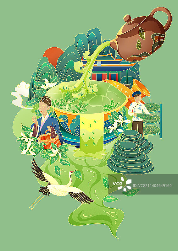 新中式茶叶包装插画图片素材