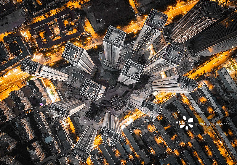 城市摩天大楼建筑群夜景航拍高楼图片素材