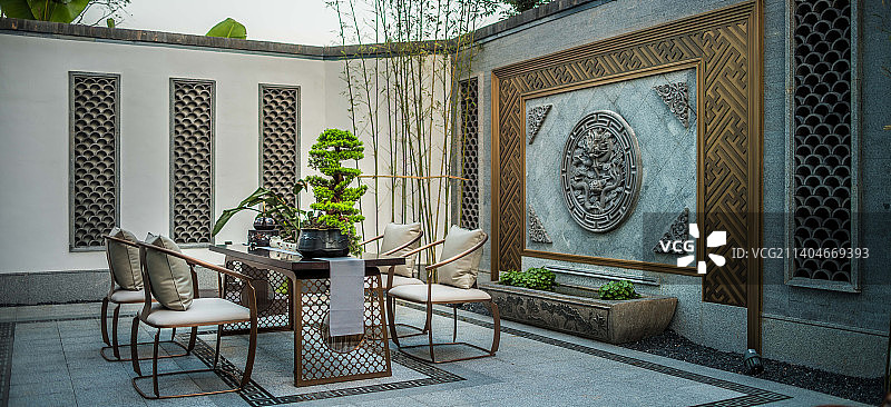 别墅庭院休闲桌椅图片素材