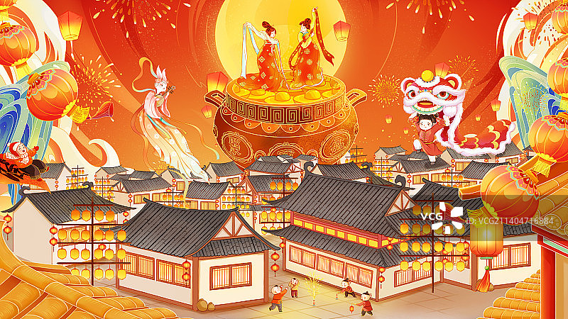 元旦新年喜庆创意中国风插画图片素材