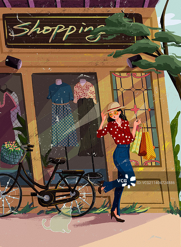 扁平肌理女人购物图片素材