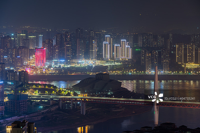 重庆市南滨路长嘉汇弹子石老街夜景长焦镜头图片素材