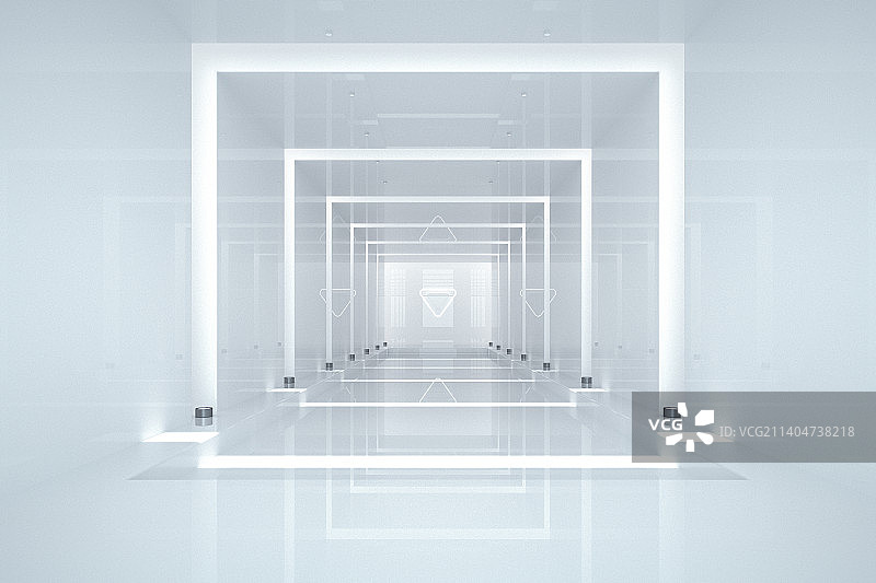 白色空间三维立体图形 隧道纵深 灯光图片素材