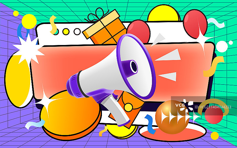 双十一双十二电商购物蒸汽波风格背景插画图片素材