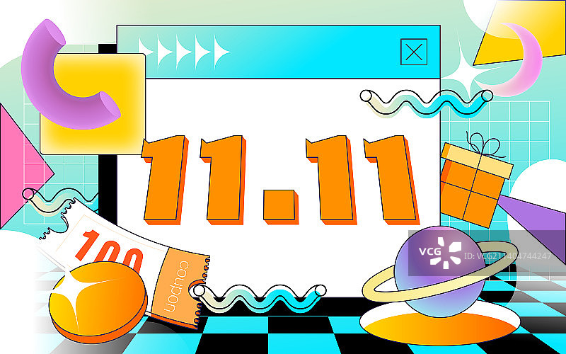 双十一双十二电商购物蒸汽波风格背景插画图片素材