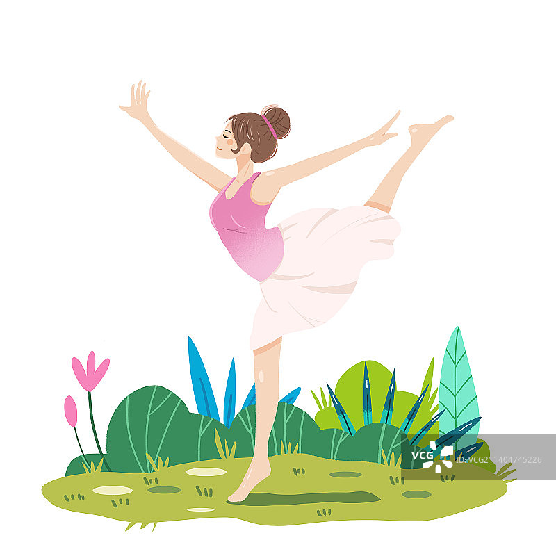 手绘瑜伽中国舞女孩插画图片素材