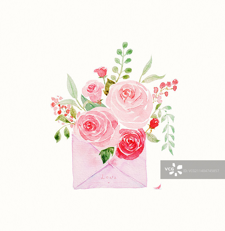 水彩少女恋爱玫瑰花图片素材