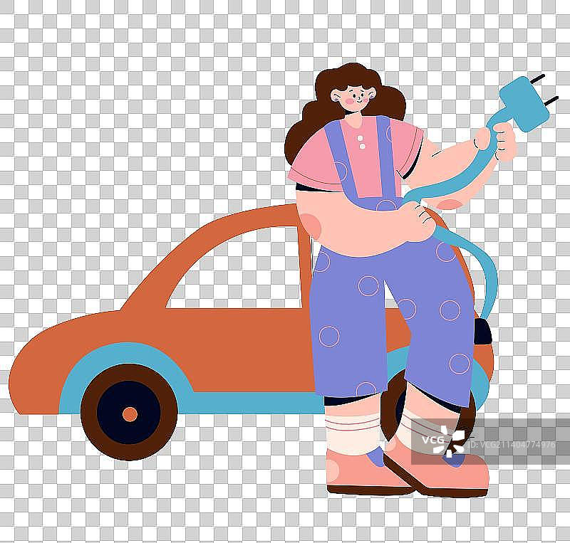 新能源车充电扁平风插画免扣元素图片素材