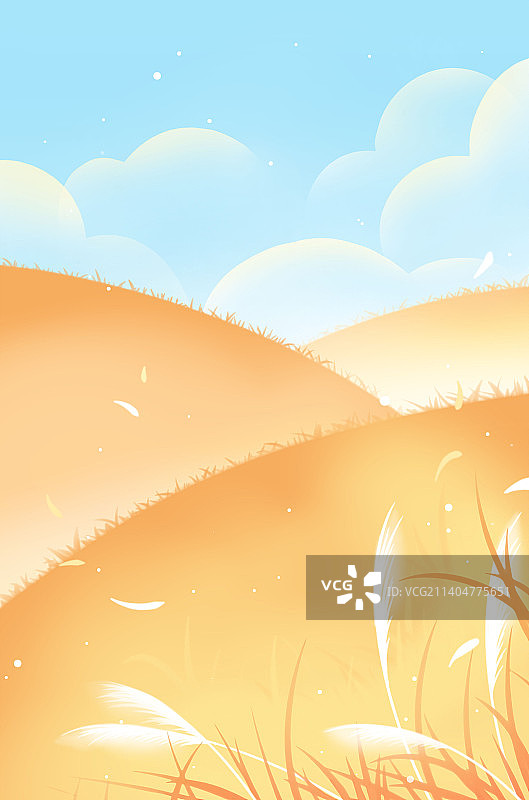 橙色唯美清新秋季田野草地插画背景图片素材