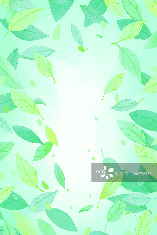 绿色唯美卡通绿叶环绕插画背景图片素材