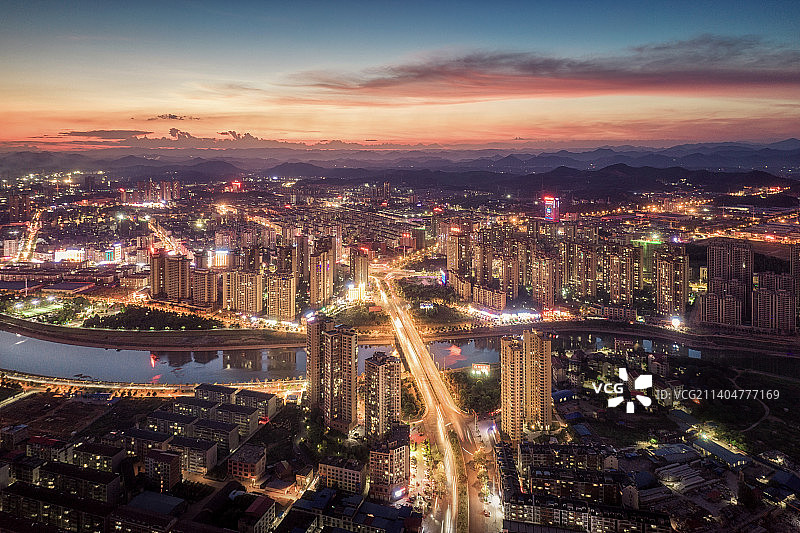 娄底涟水河沿岸城市风光夜景图片素材