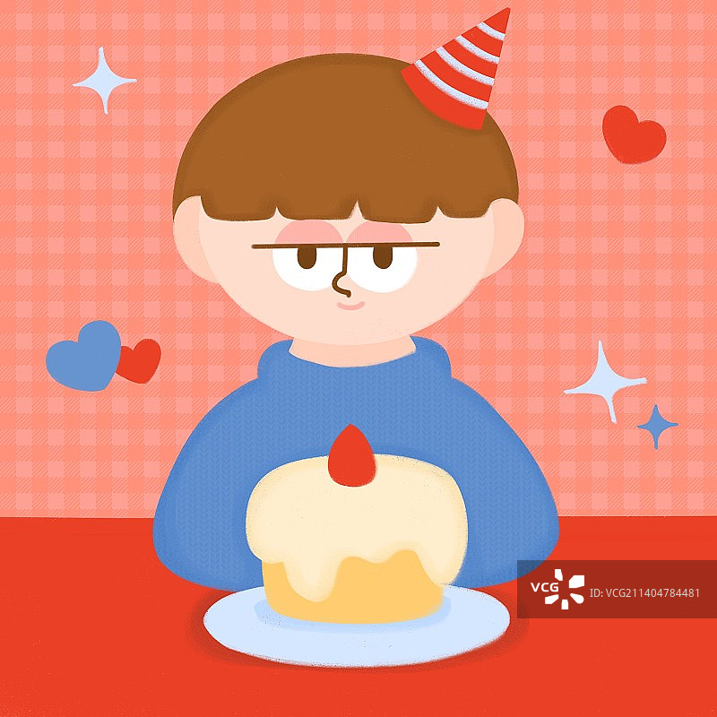 戴着生日帽吃蛋糕的男孩图片素材