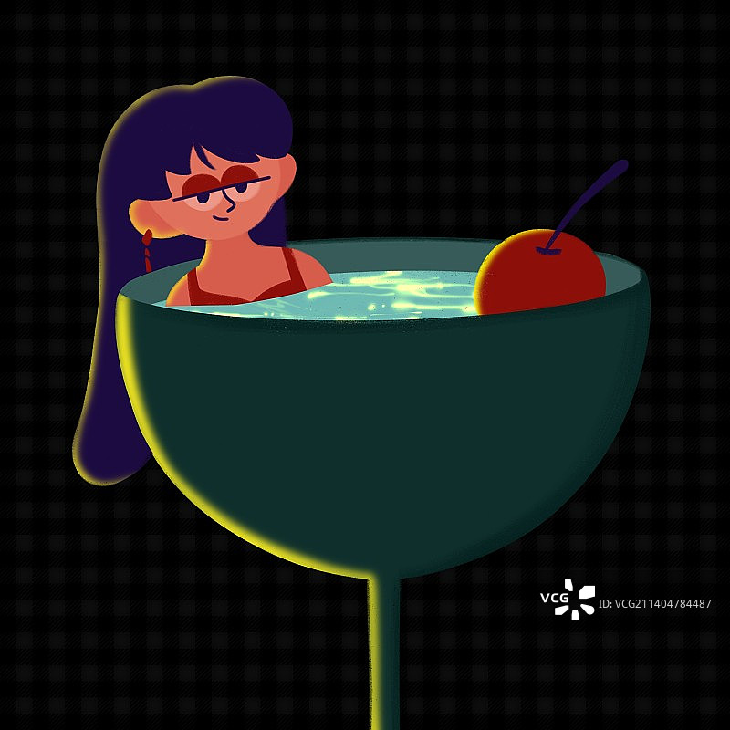 在酒杯中泡温泉的女孩图片素材