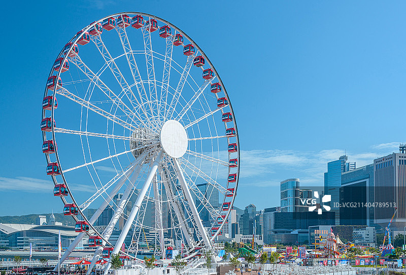 香港中环海滨长廊游乐园摩天轮城市建筑图片素材