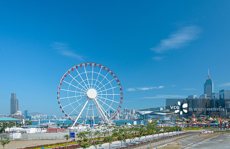 香港中环海滨长廊游乐园摩天轮城市建筑图片素材