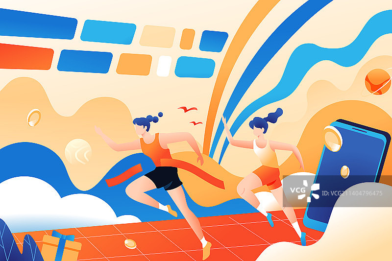 卡通电商促销双十一双十二购物节网购消费运动跑步情侣医疗健康社会民生金融理财生活方式商务渐变矢量插画图片素材