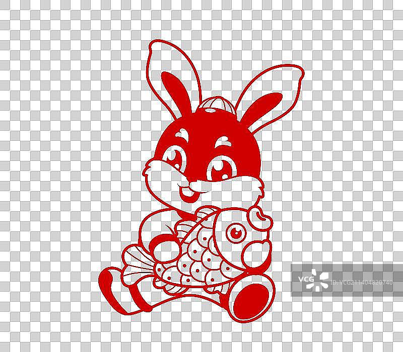 喜庆年年有余剪纸插画图片素材