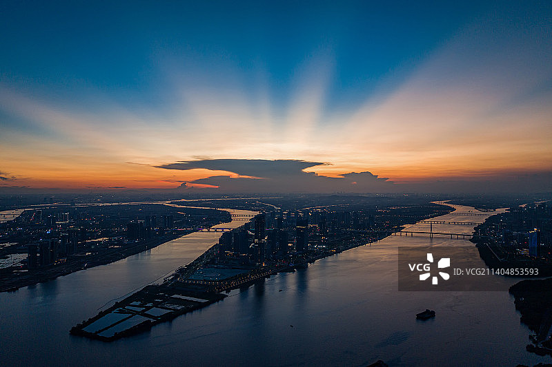 航拍广州南沙灵山岛尖夜景图片素材