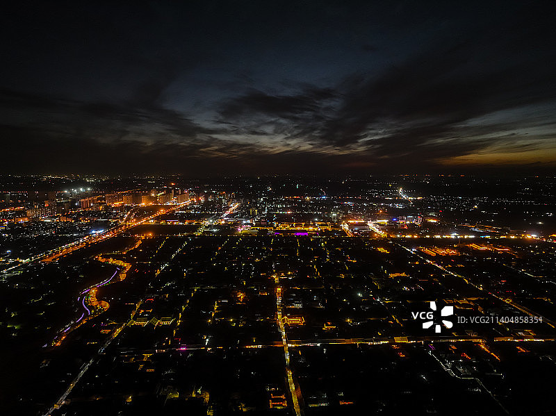 山西平遥古城建筑风光日落航拍图片素材