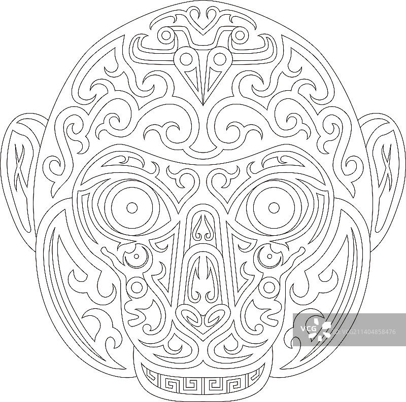 猴头线描填色装饰插画图片素材