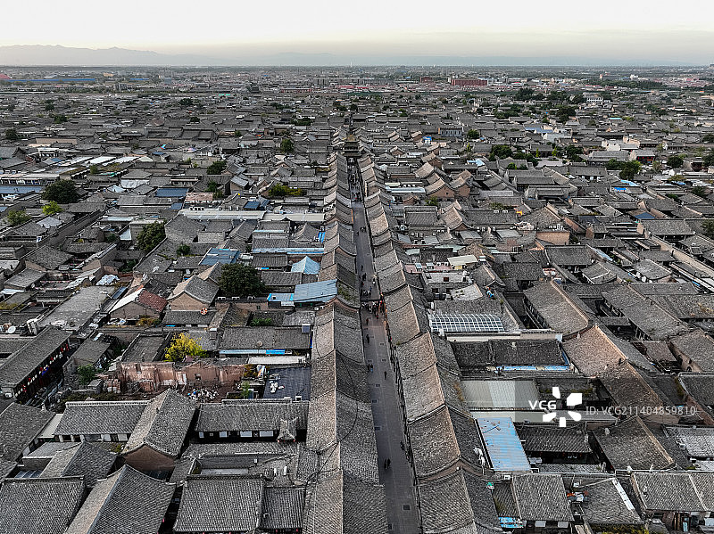 山西平遥古城建筑风光航拍图片素材