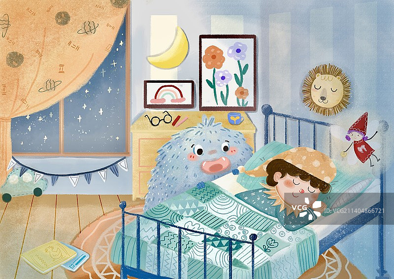 可爱的小男孩在卧室图片素材