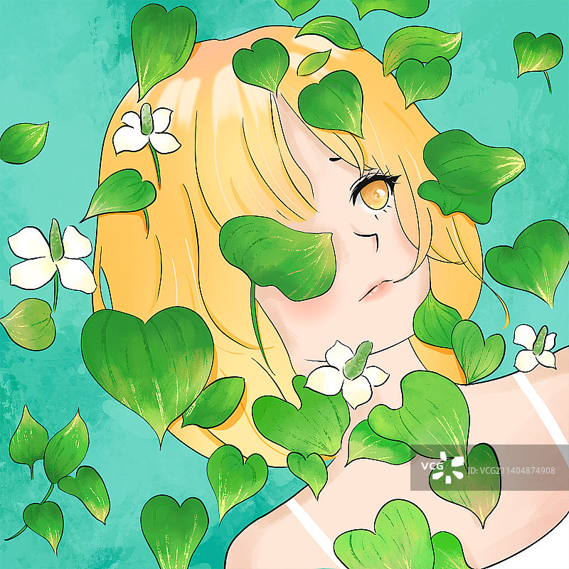 长满植物的少女图片素材