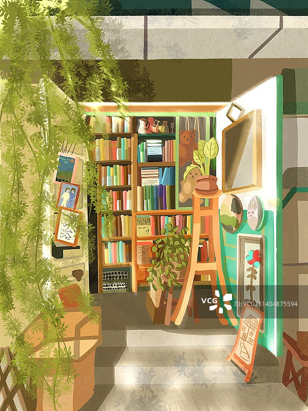 秋天城市街角的书店图片素材