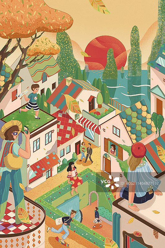 小镇的秋天图片素材