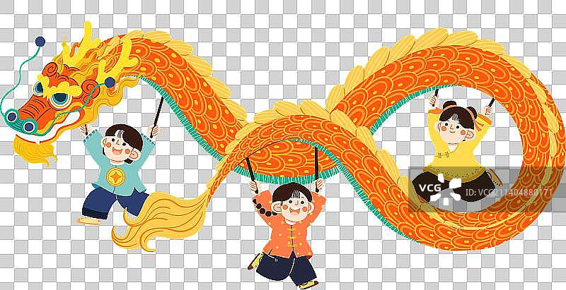 手绘可爱喜庆传统舞龙表演图片素材