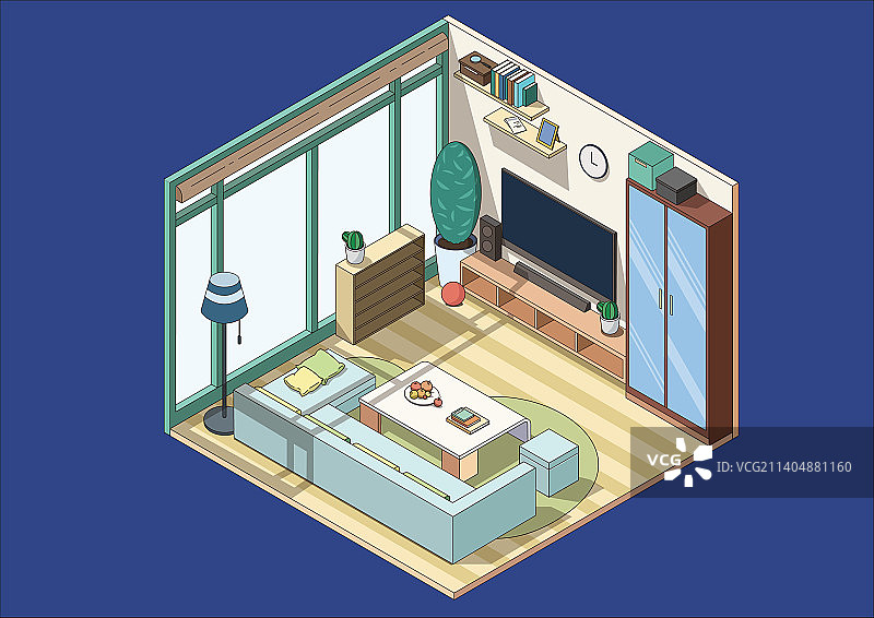 2.5d室内客厅扁平描边插画图片素材