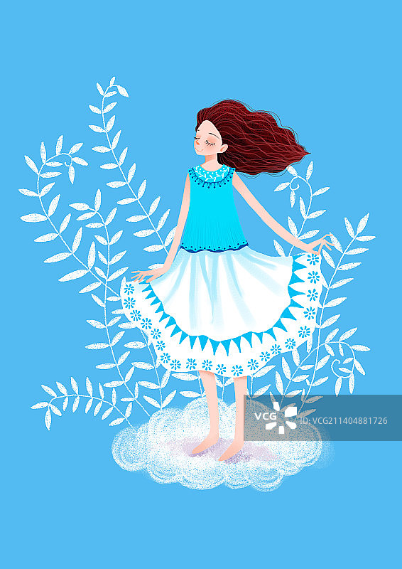 云朵上的女孩图片素材