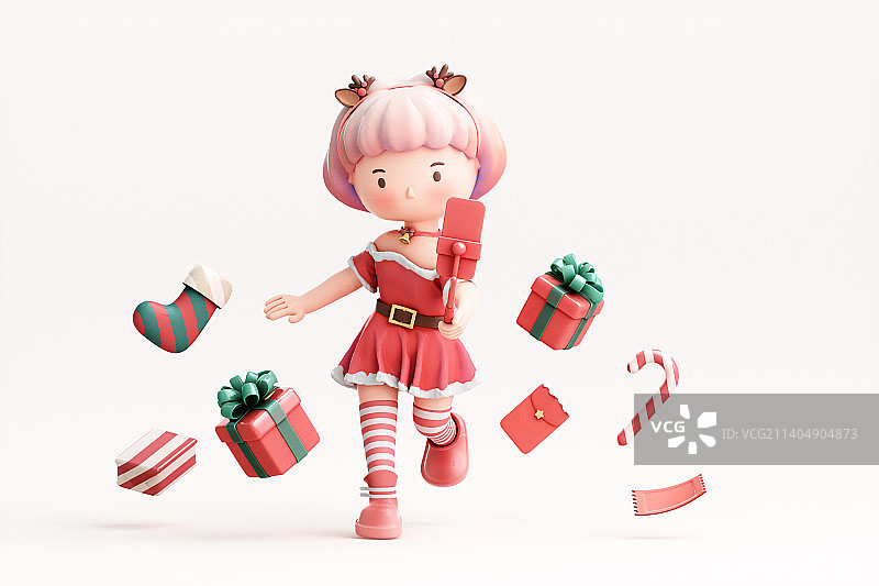 3D渲染的可爱的小女孩图片素材