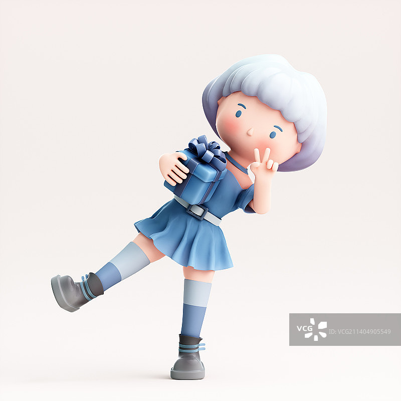 3D渲染的可爱的小女孩图片素材