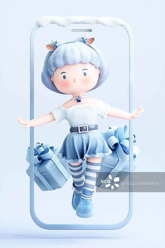 3D渲染的可爱的小女孩图片素材