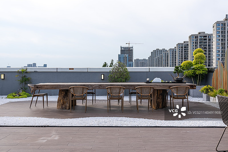 屋顶露天茶桌茶室图片素材