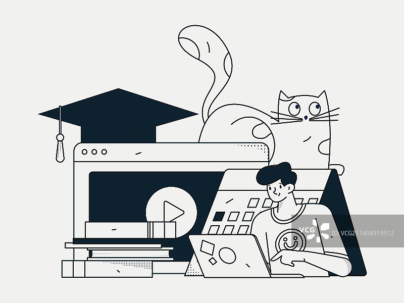 通过网课远程进行在线教育扁平矢量概念运营插画图片素材