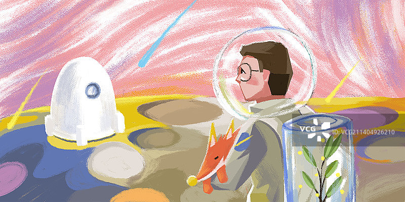 蜡笔风格宇宙环境插画图片素材