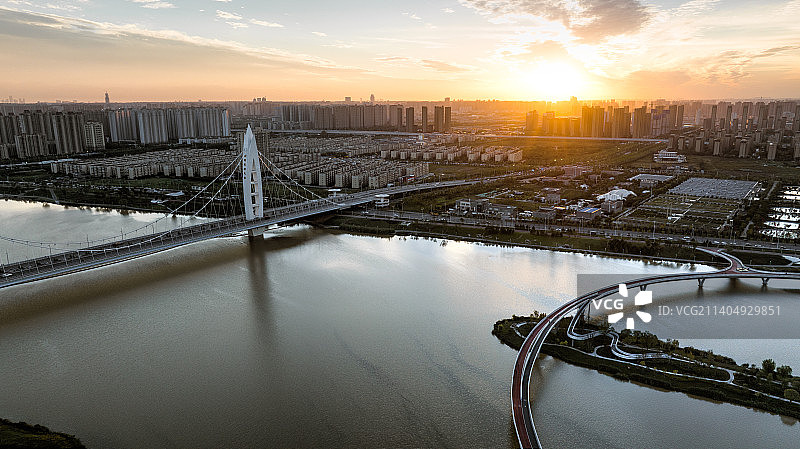 初秋浐灞日落图片素材
