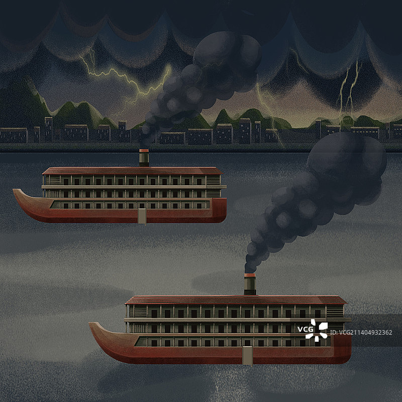 民国老邮轮插画图片素材