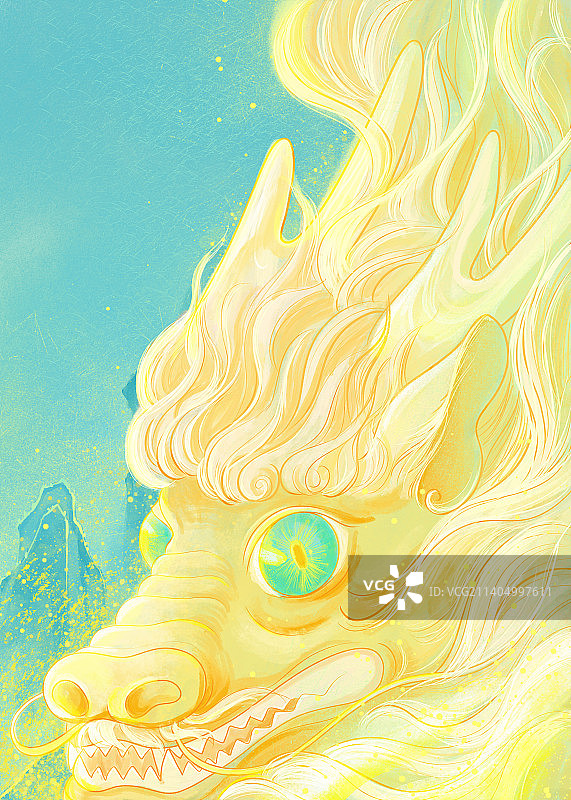 金龙青山中国神话神兽国潮插画图片素材