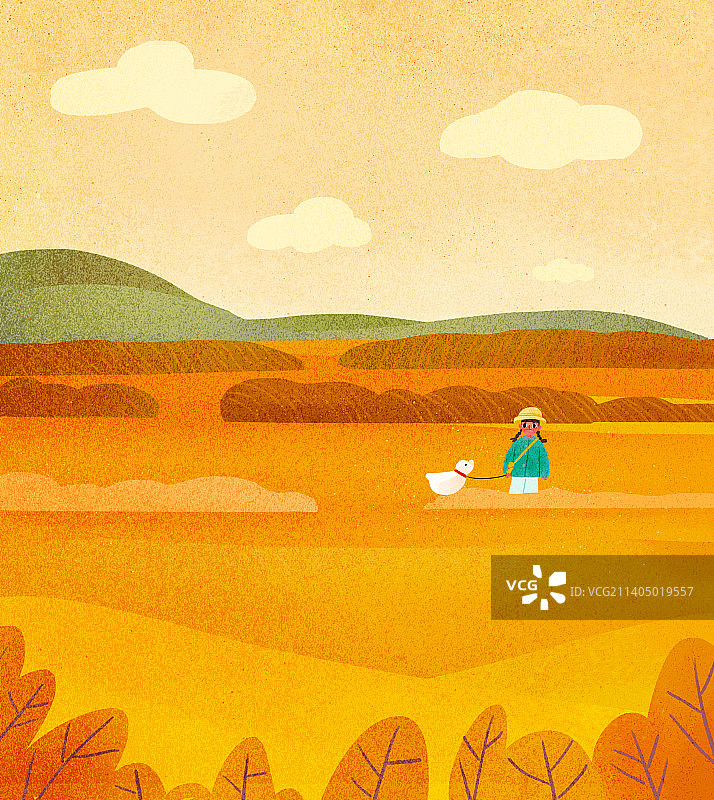 手绘扁平风秋天气候人物插画图片素材