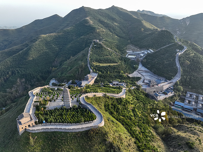 山西雁门关长城建筑风管航拍图片素材