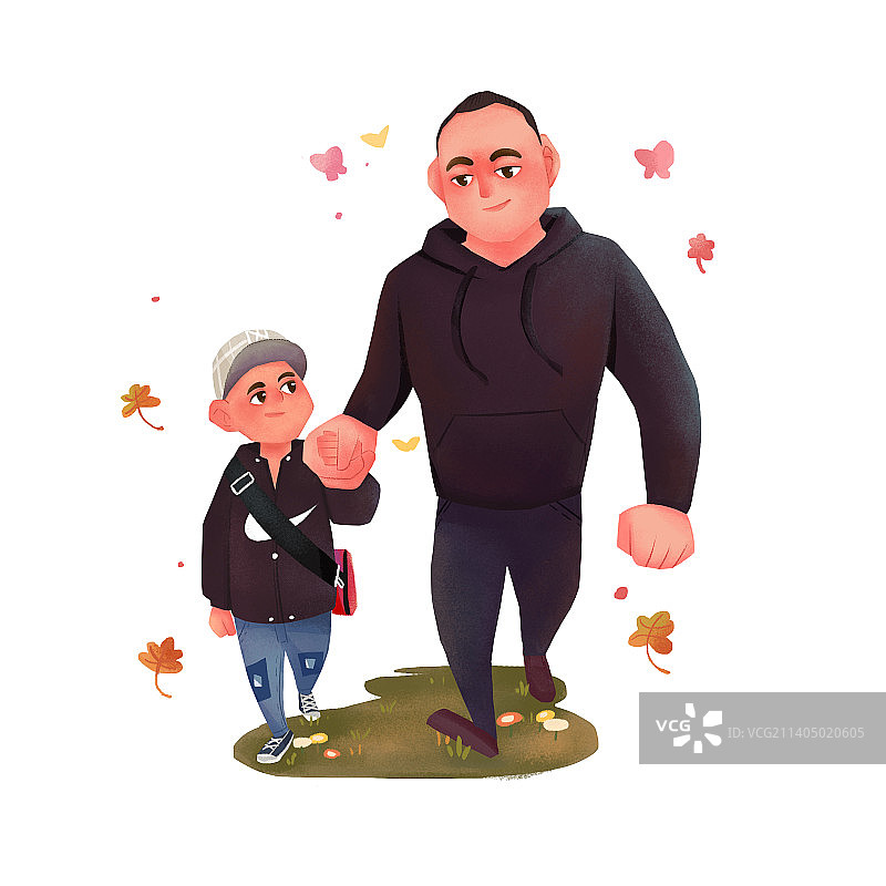 手绘卡通扁平风父子季节插画图片素材