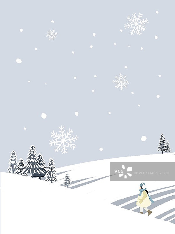 下雪天里的小女孩图片素材