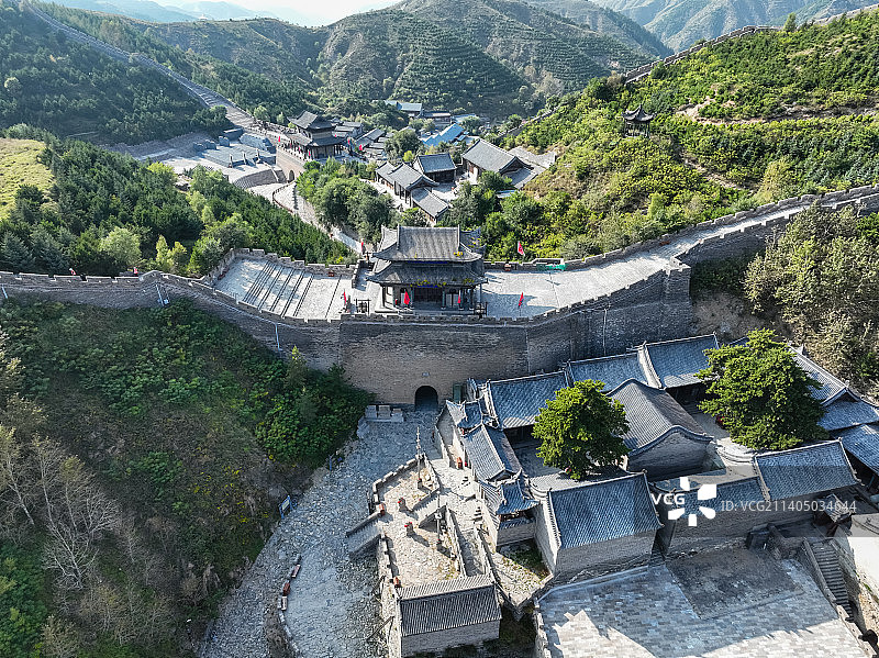 山西雁门关长城建筑风管航拍图片素材