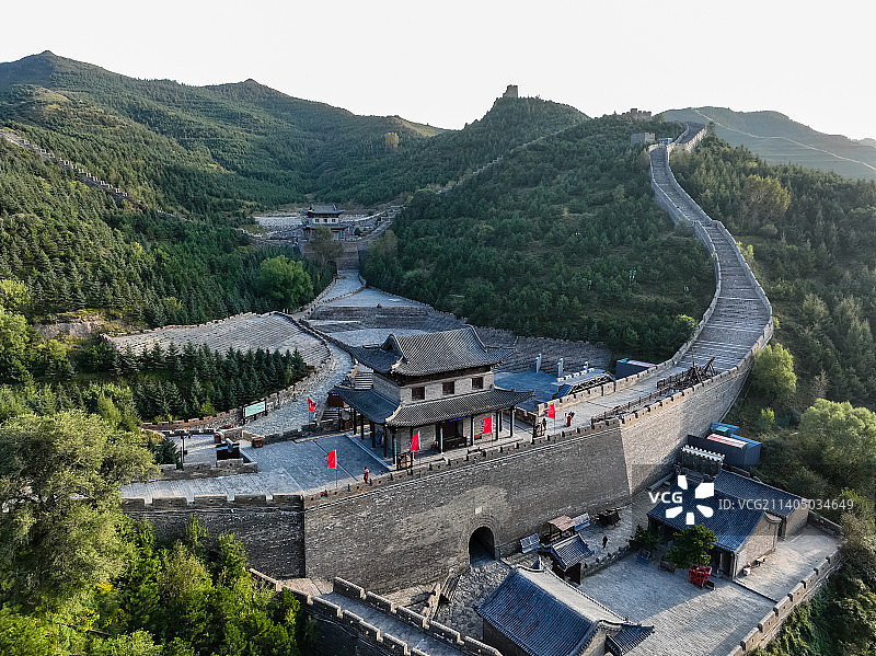 山西雁门关长城建筑风管航拍图片素材